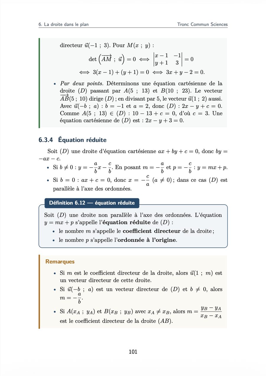 Extrait : la droite dans le plan